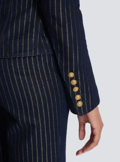 Women Balmain Denim Jacket With Lurex Stripes