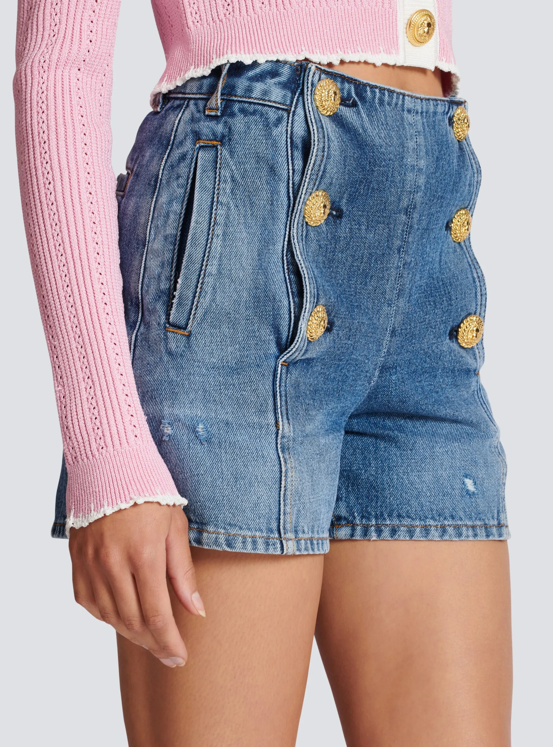 Women Balmain Denim Shorts With Buttons