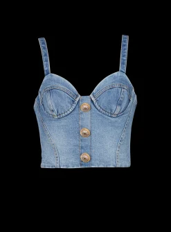 Women Balmain Denim Top With Thin Straps