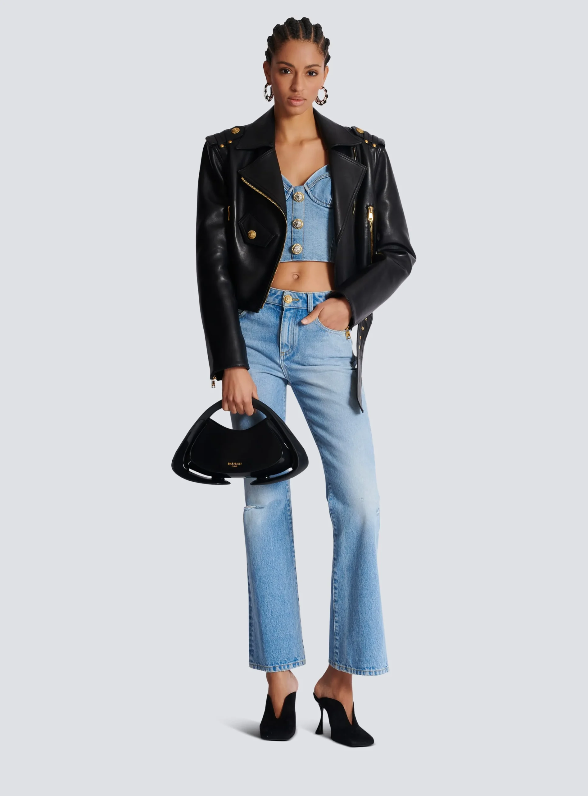 Women Balmain Denim Top With Thin Straps