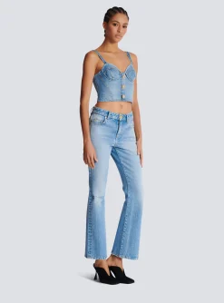 Women Balmain Denim Top With Thin Straps