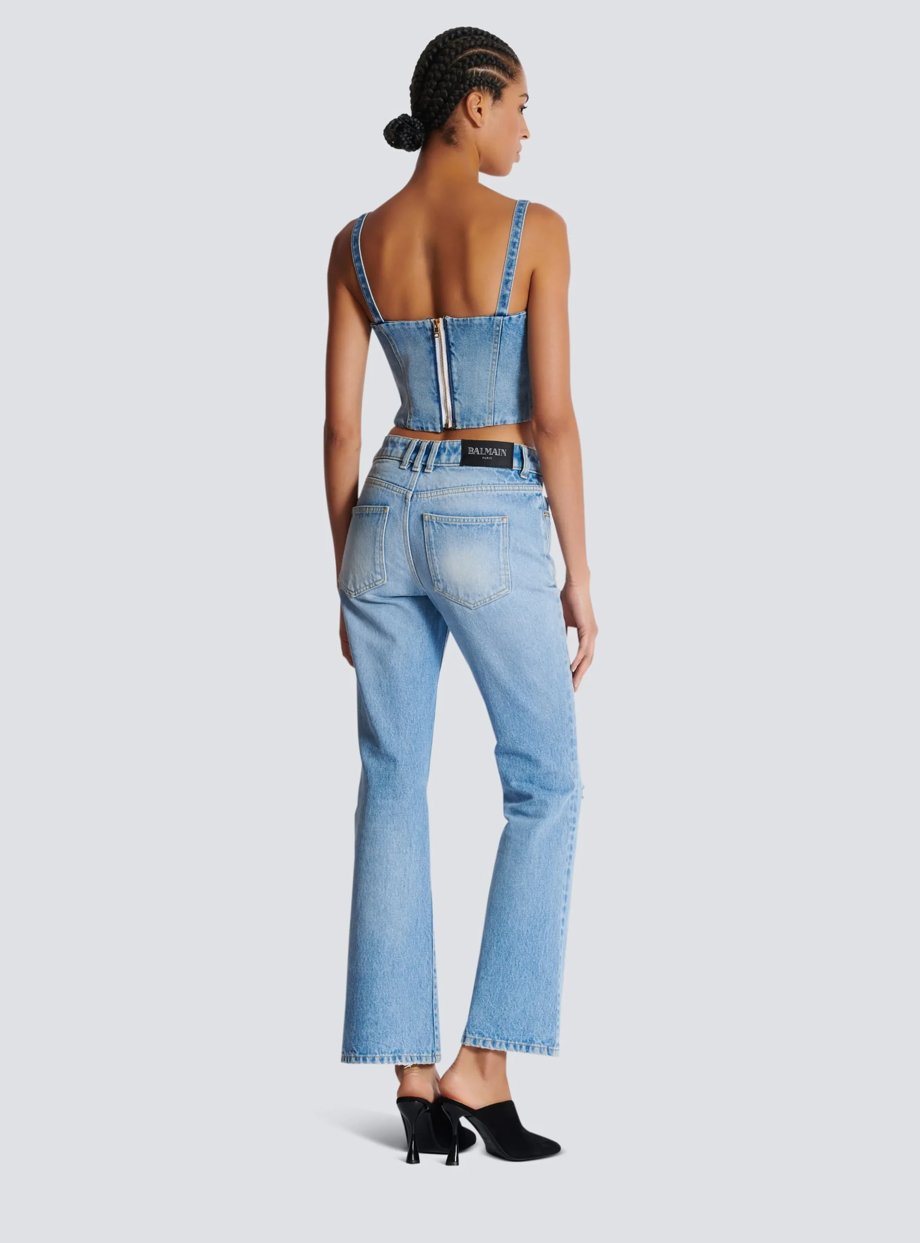Women Balmain Denim Top With Thin Straps