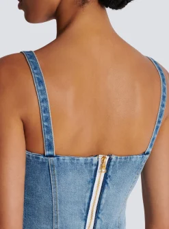 Women Balmain Denim Top With Thin Straps