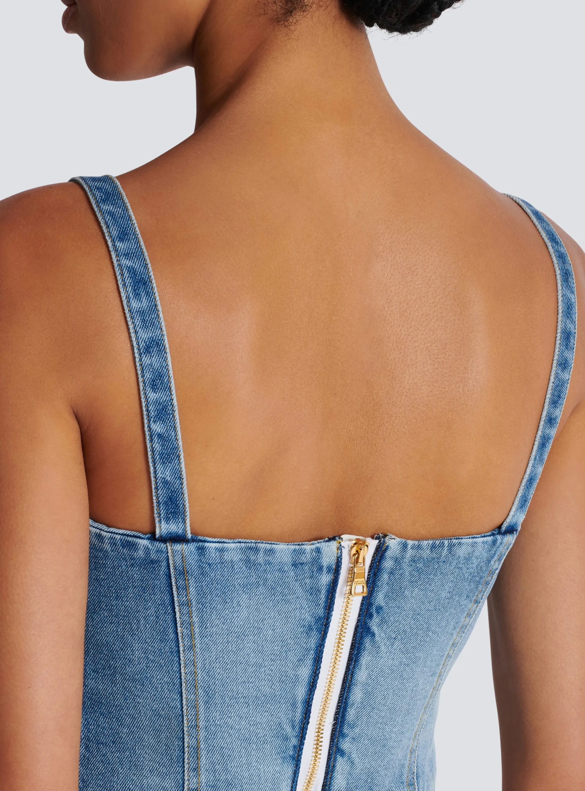 Women Balmain Denim Top With Thin Straps