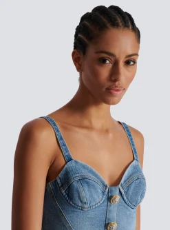 Women Balmain Denim Top With Thin Straps
