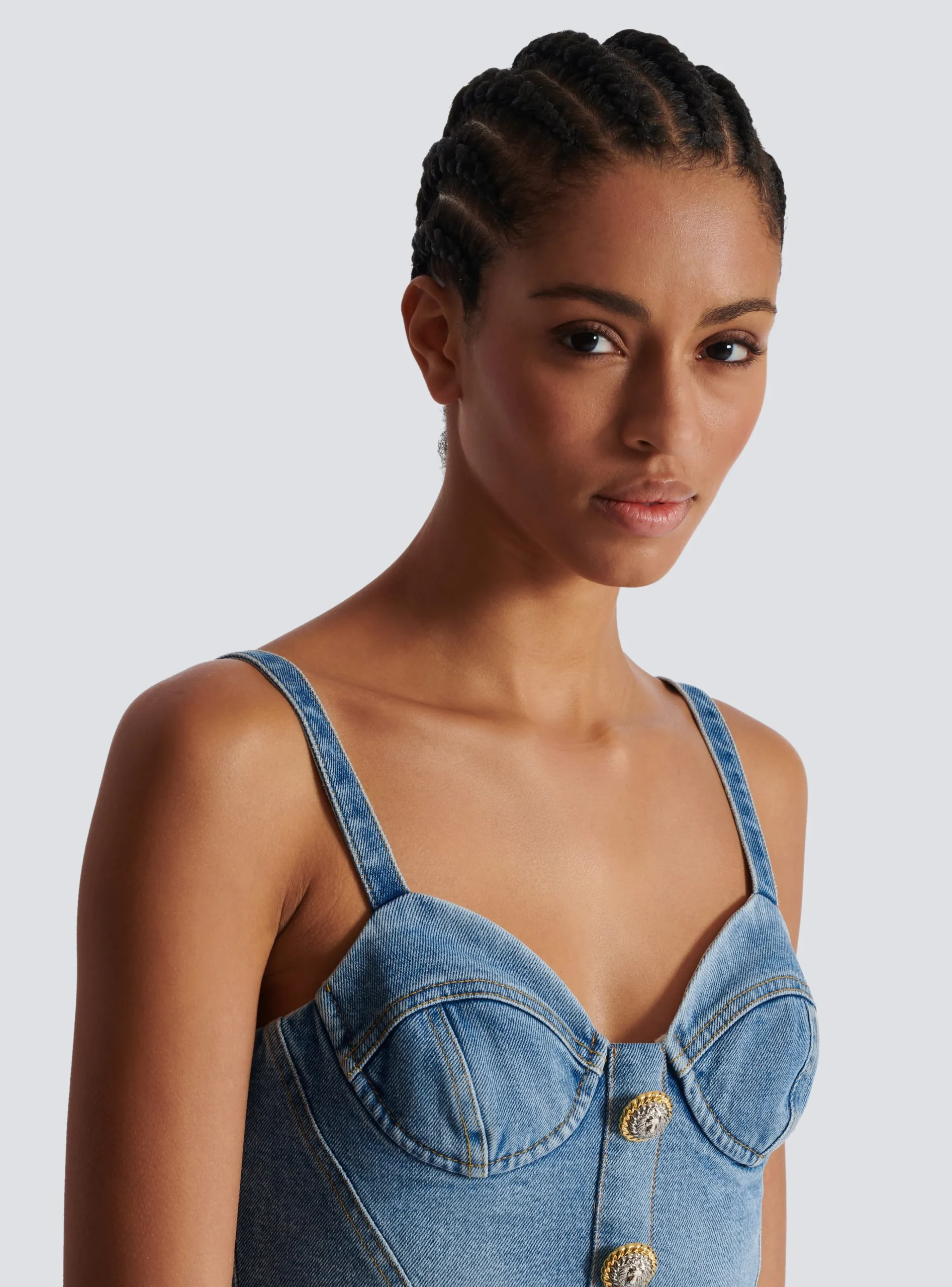 Women Balmain Denim Top With Thin Straps