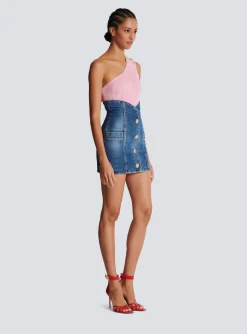Women Balmain Denim Tulip Skirt With Buttons
