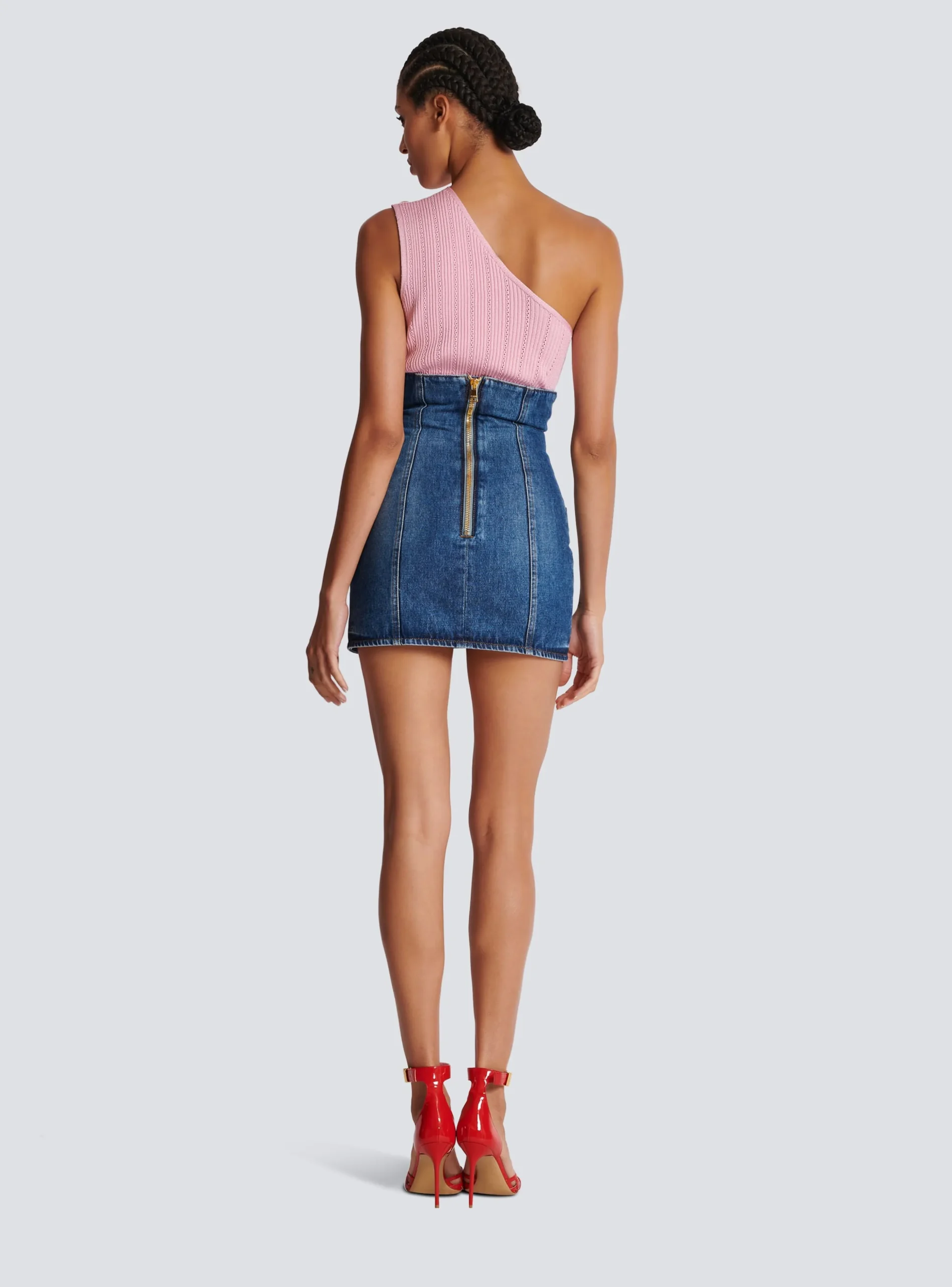 Women Balmain Denim Tulip Skirt With Buttons