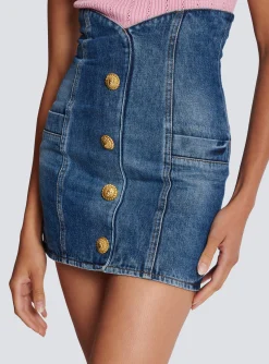 Women Balmain Denim Tulip Skirt With Buttons