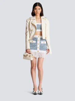 Women Balmain Denim Tweed Strappy Top