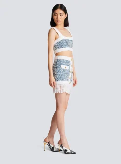 Women Balmain Denim Tweed Strappy Top