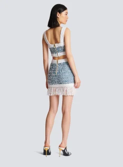 Women Balmain Denim Tweed Strappy Top