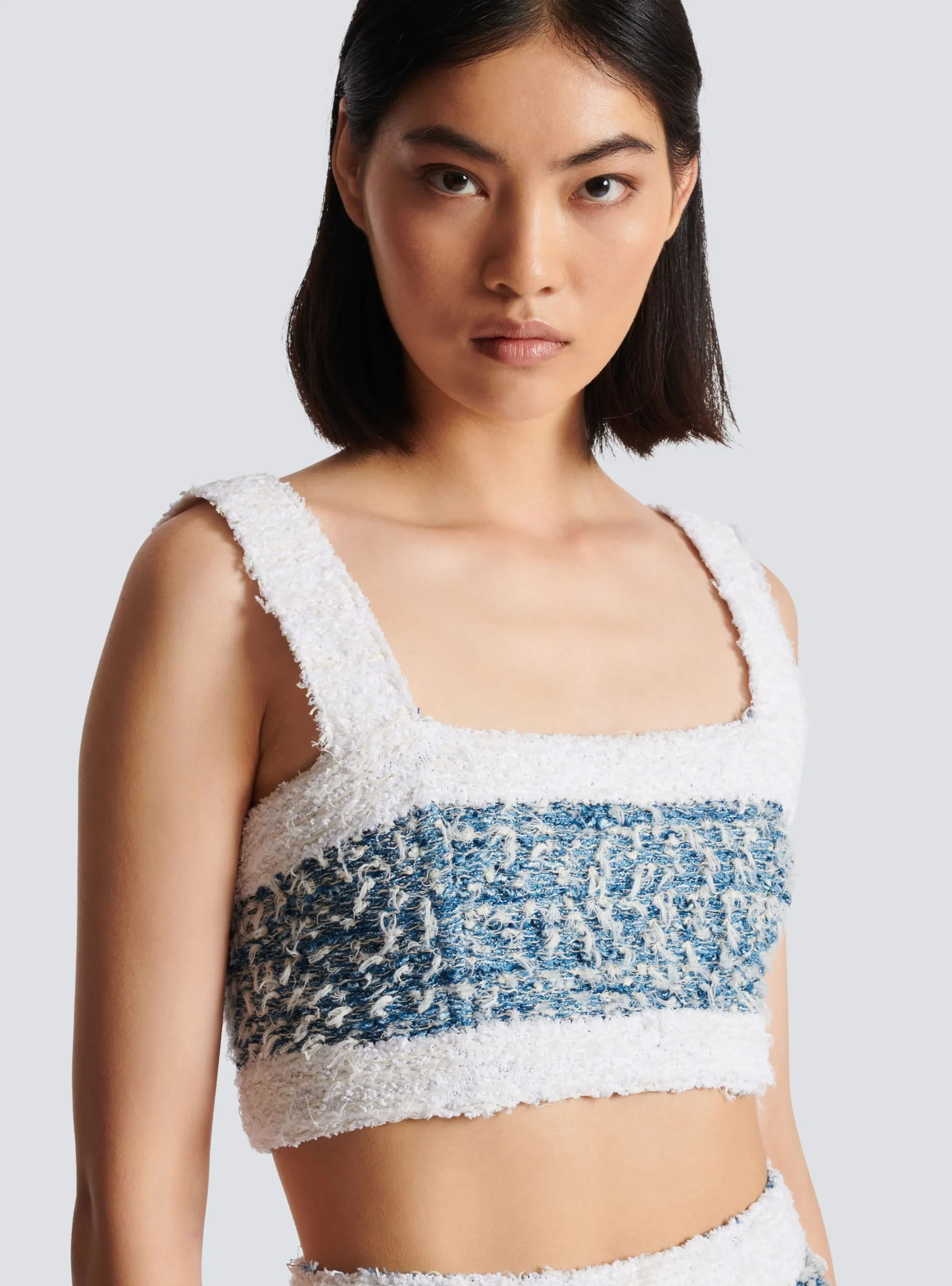 Women Balmain Denim Tweed Strappy Top