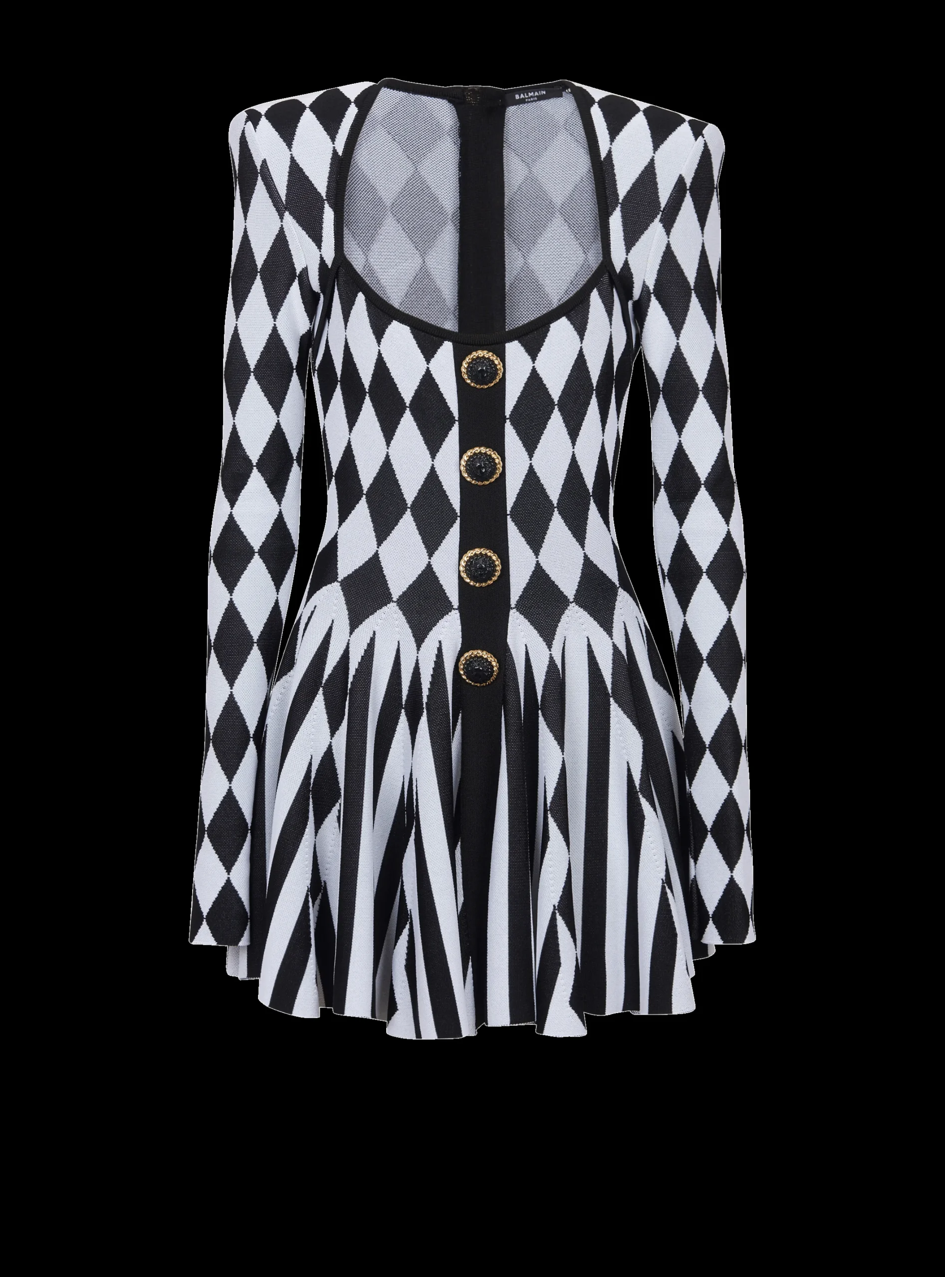 Women Balmain Diamond Jacquard Flared Knit Dress