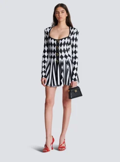 Women Balmain Diamond Jacquard Flared Knit Dress