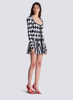 Women Balmain Diamond Jacquard Flared Knit Dress