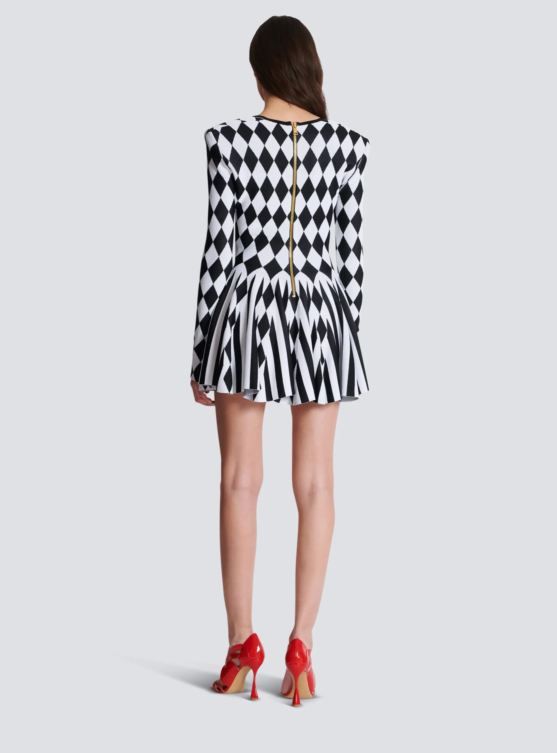 Women Balmain Diamond Jacquard Flared Knit Dress