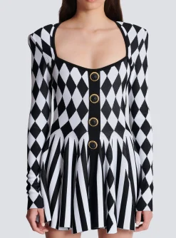 Women Balmain Diamond Jacquard Flared Knit Dress