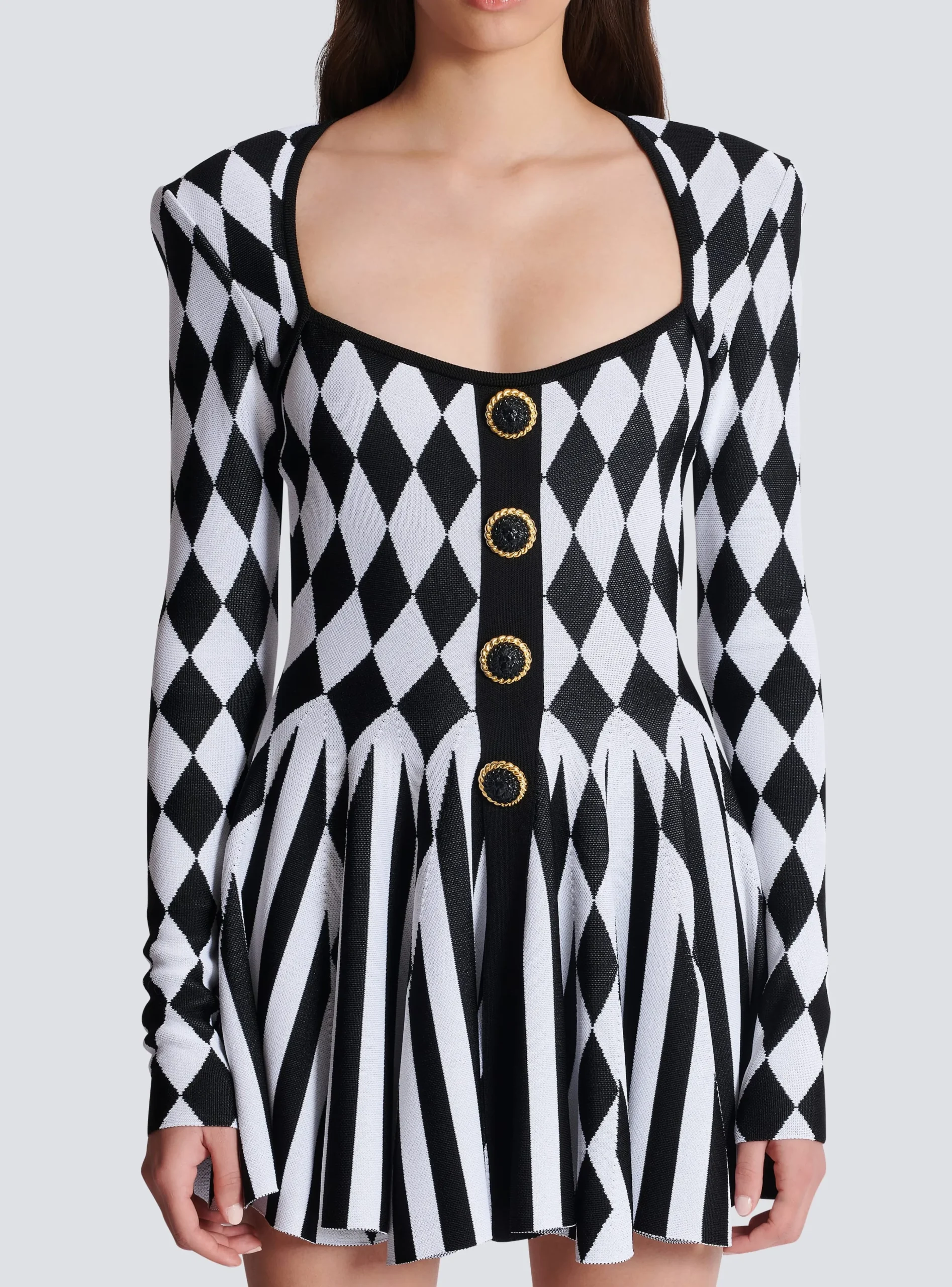 Women Balmain Diamond Jacquard Flared Knit Dress