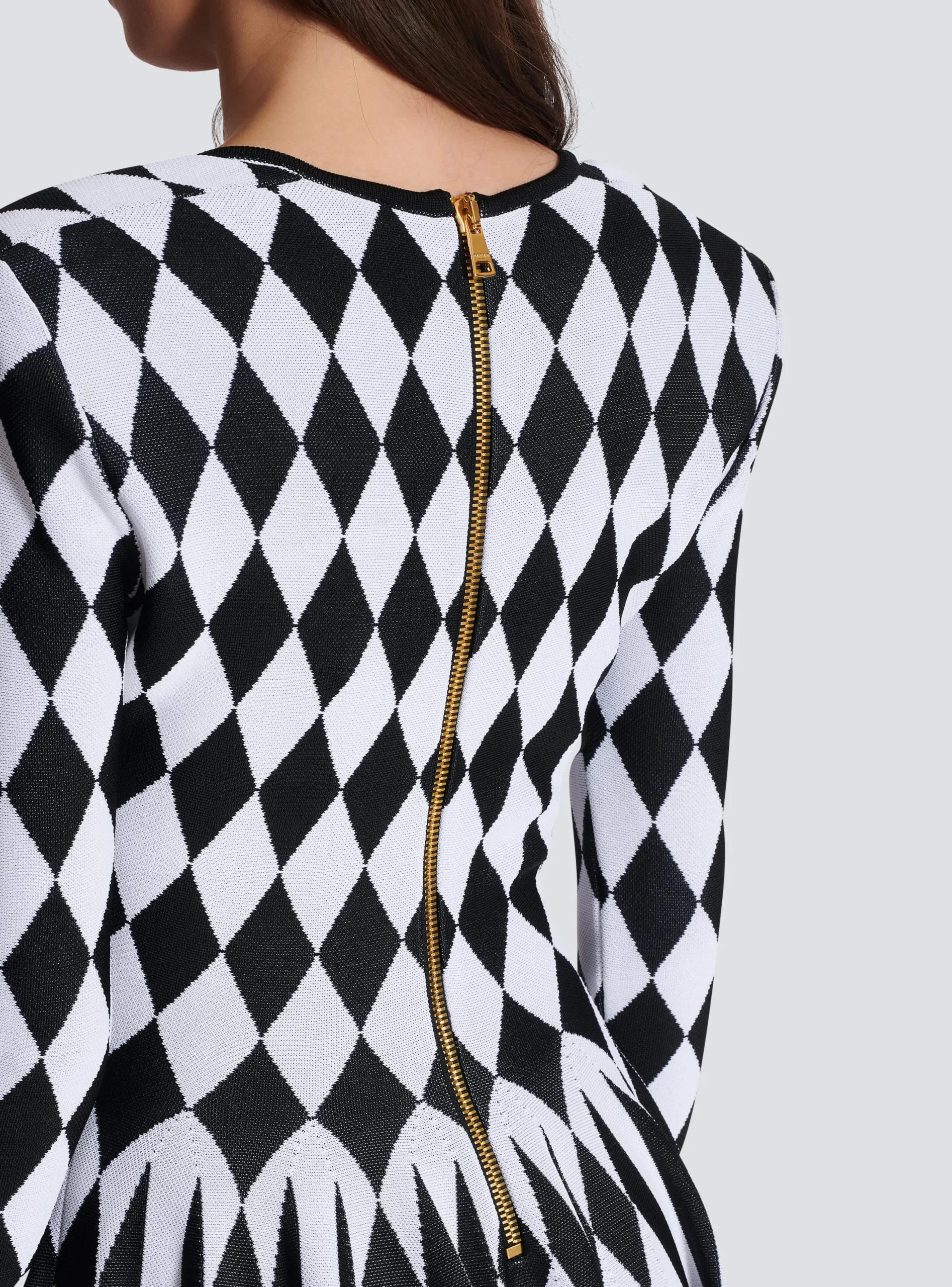 Women Balmain Diamond Jacquard Flared Knit Dress