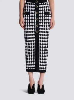 Women Balmain Diamond Jacquard Midi Skirt