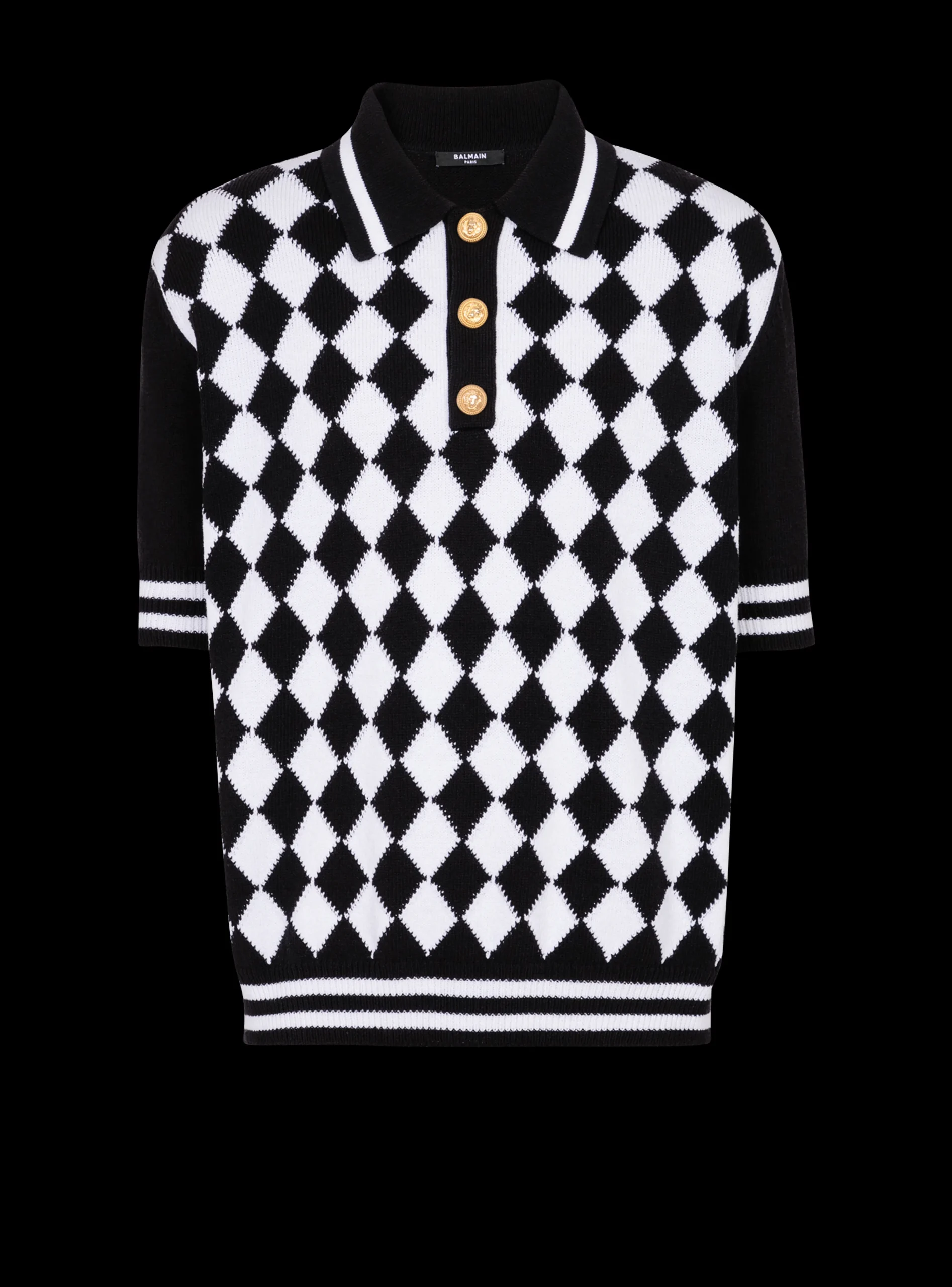 Balmain Diamond Polo Shirt In Two-tone Cotton