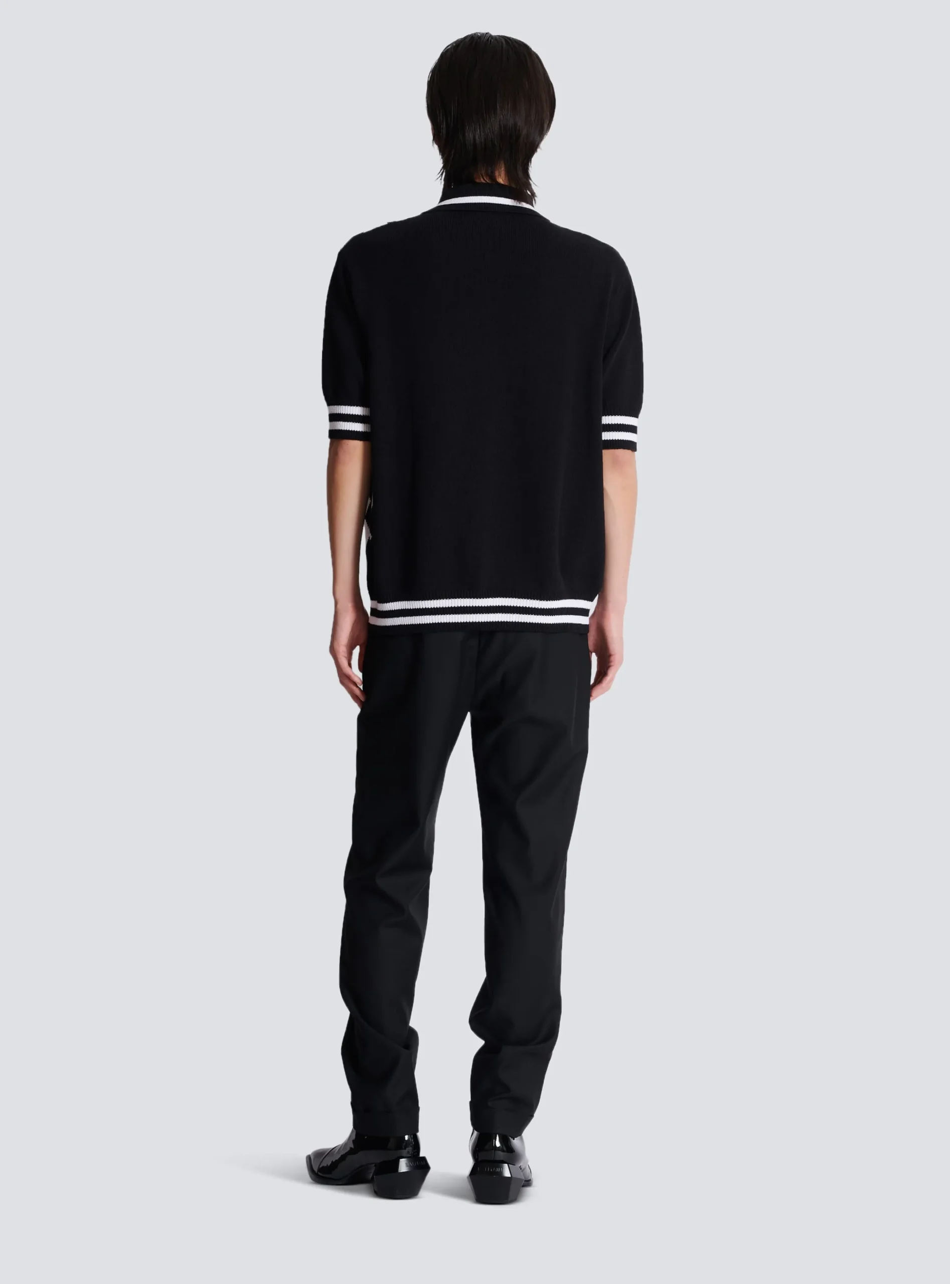 Balmain Diamond Polo Shirt In Two-tone Cotton