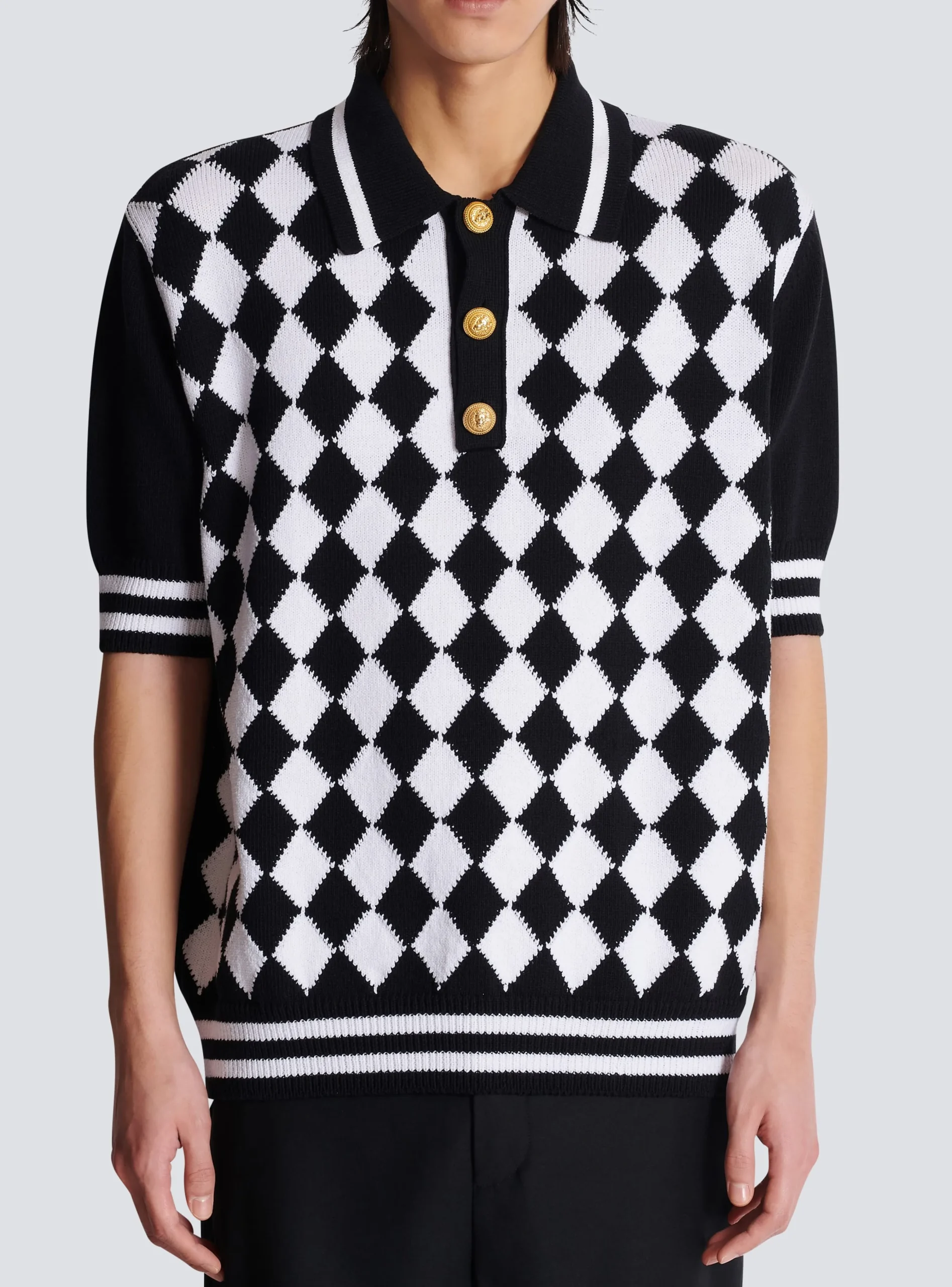 Balmain Diamond Polo Shirt In Two-tone Cotton