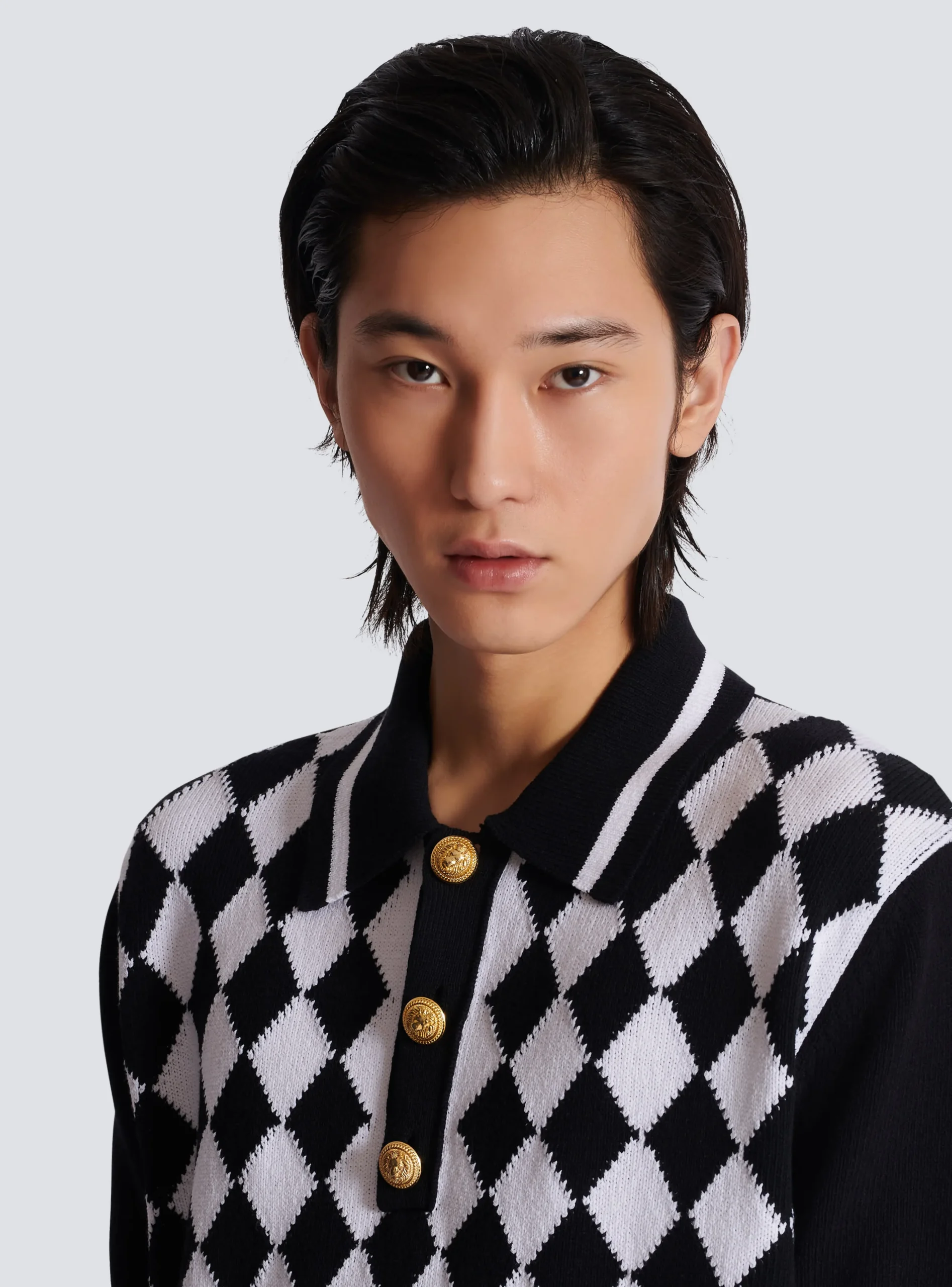 Balmain Diamond Polo Shirt In Two-tone Cotton