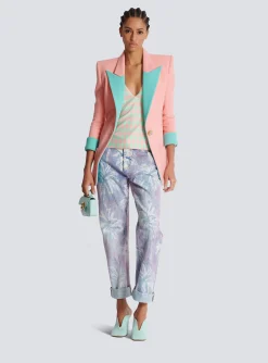 Women Balmain Diamond Print Silk Top
