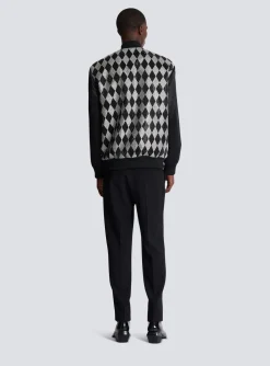 Balmain Diamond Satin Bomber Jacket With Rhinestones