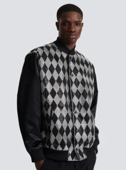 Balmain Diamond Satin Bomber Jacket With Rhinestones