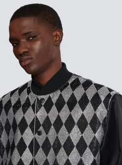 Balmain Diamond Satin Bomber Jacket With Rhinestones