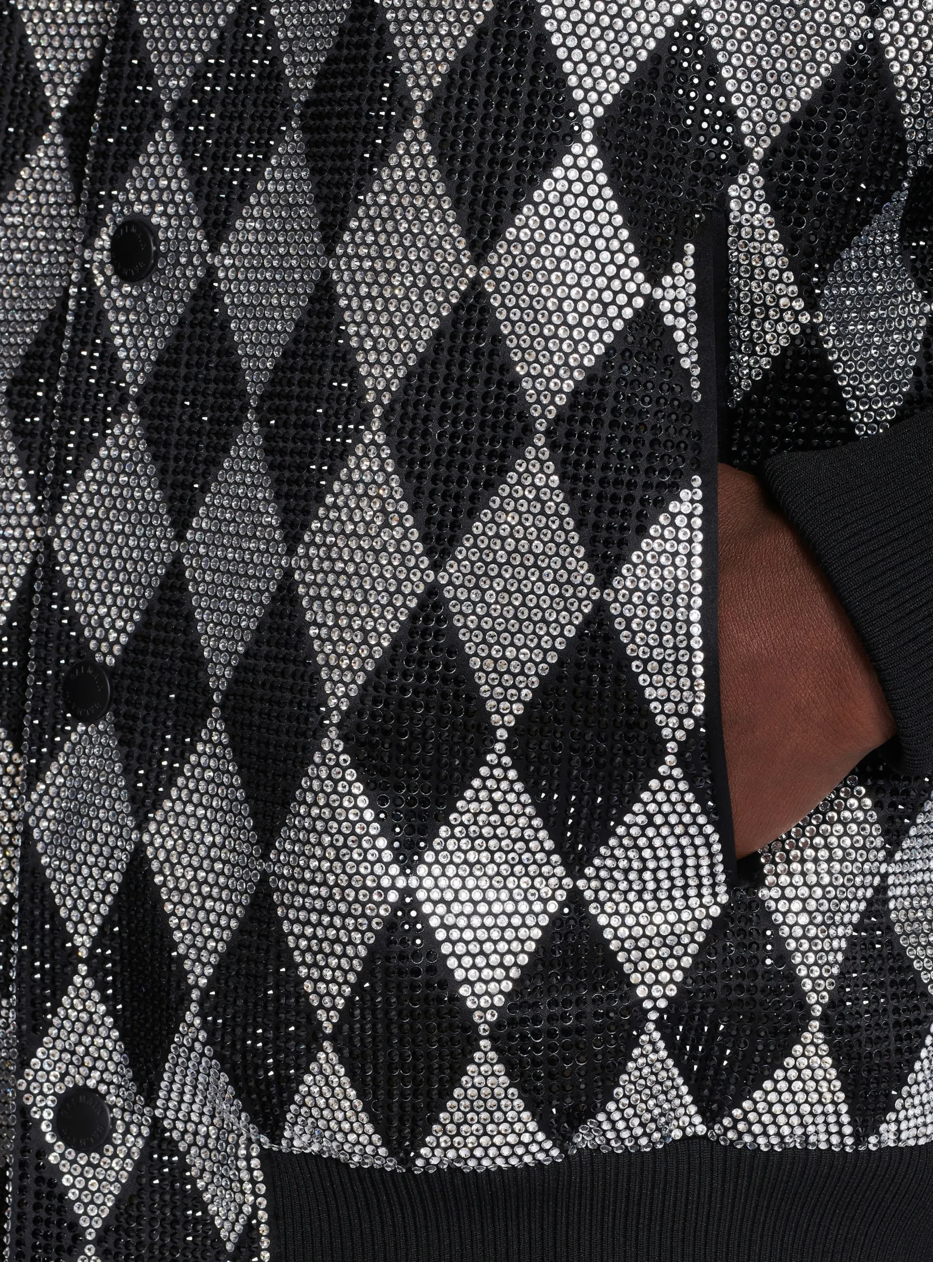 Balmain Diamond Satin Bomber Jacket With Rhinestones