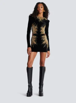 Women Balmain Dress With Pearl And Sequin Embroidery