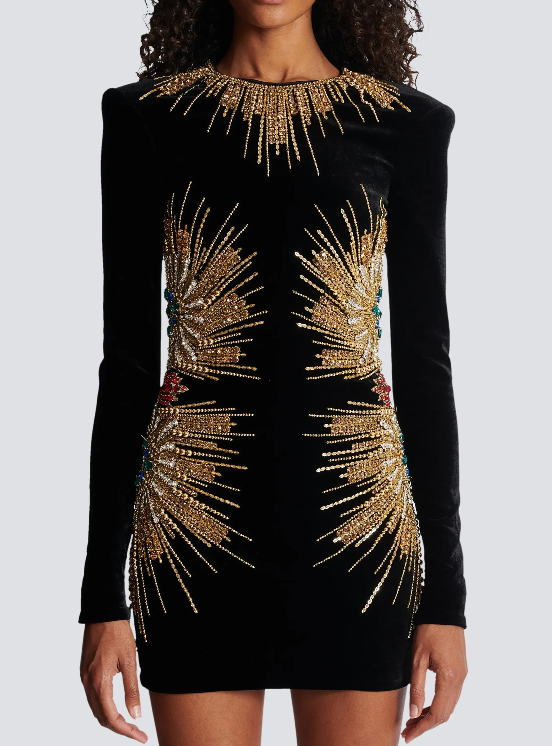Women Balmain Dress With Pearl And Sequin Embroidery