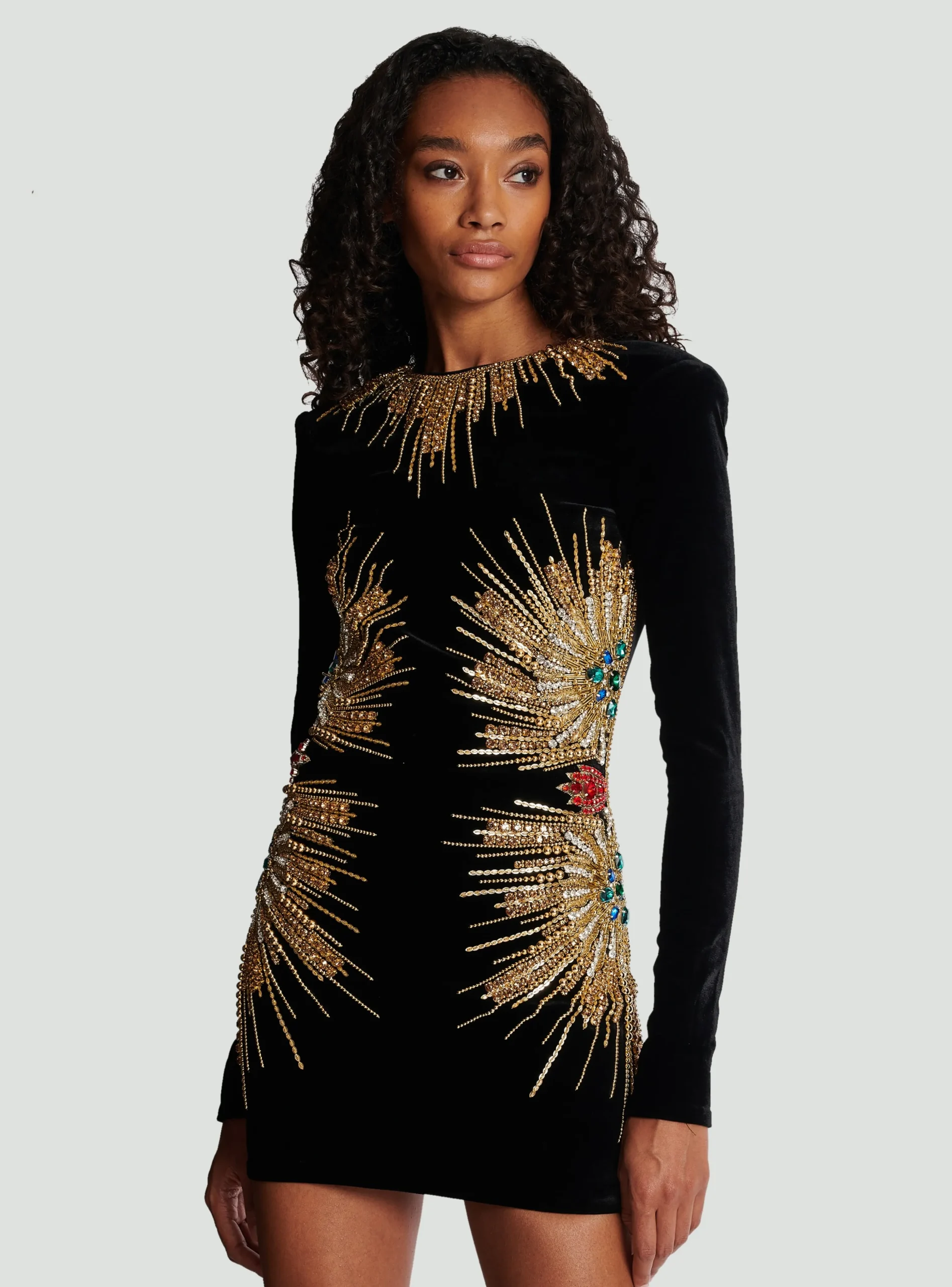 Women Balmain Dress With Pearl And Sequin Embroidery