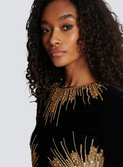 Women Balmain Dress With Pearl And Sequin Embroidery
