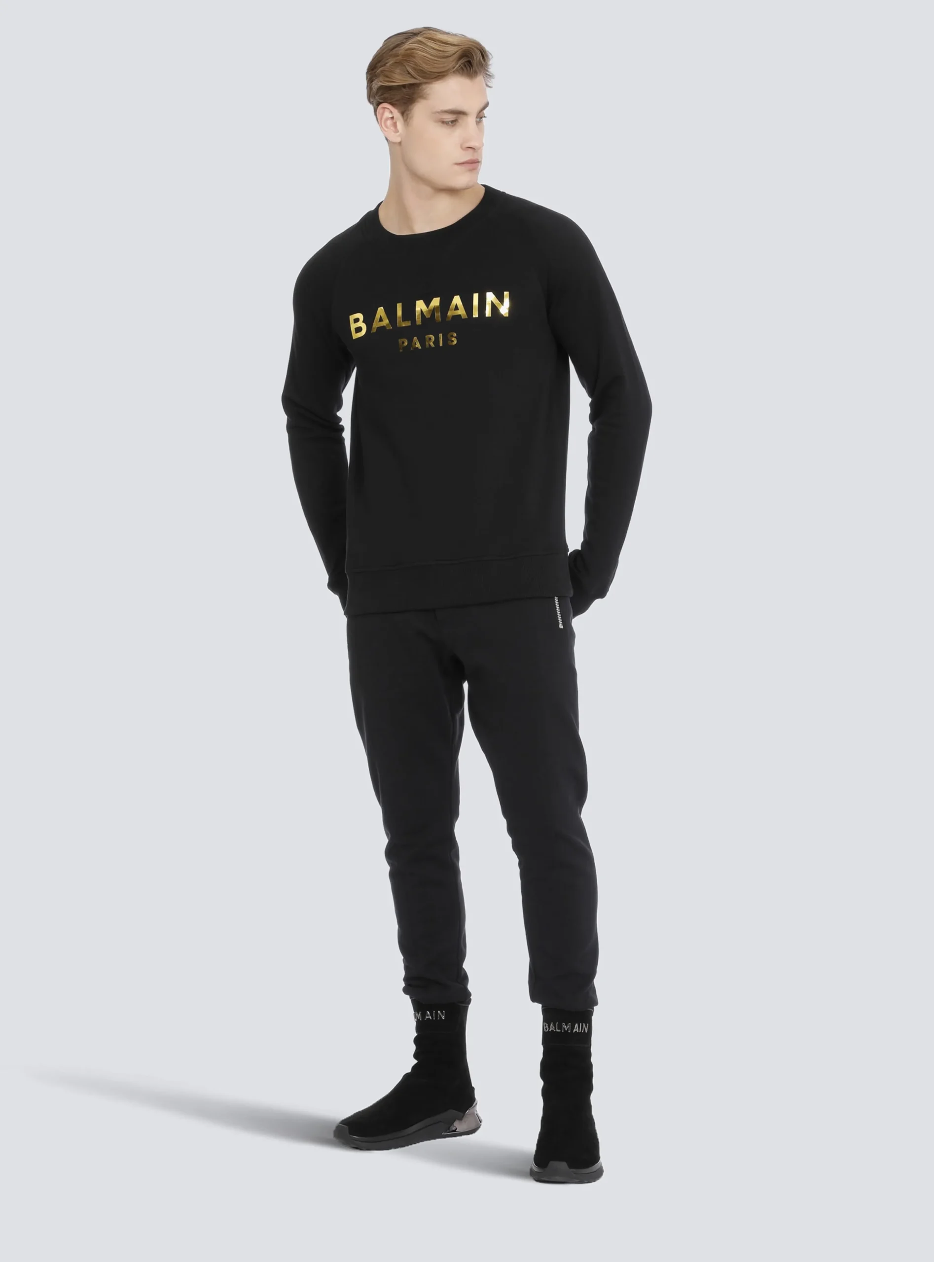 Balmain Eco-designed Cotton Sweatshirt With Paris Logo Print