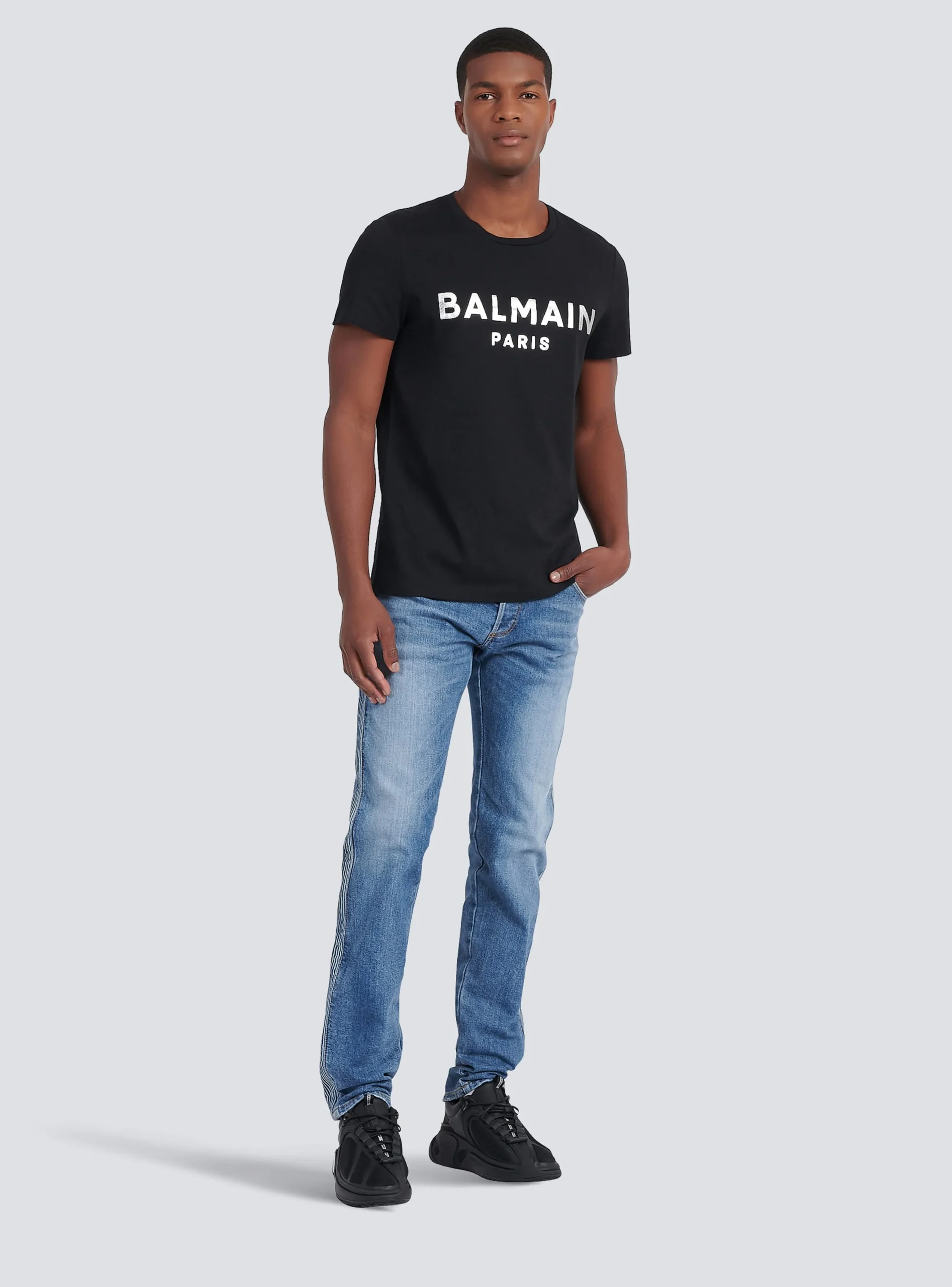 Balmain Eco-designed Cotton T-shirt With Paris Logo Print