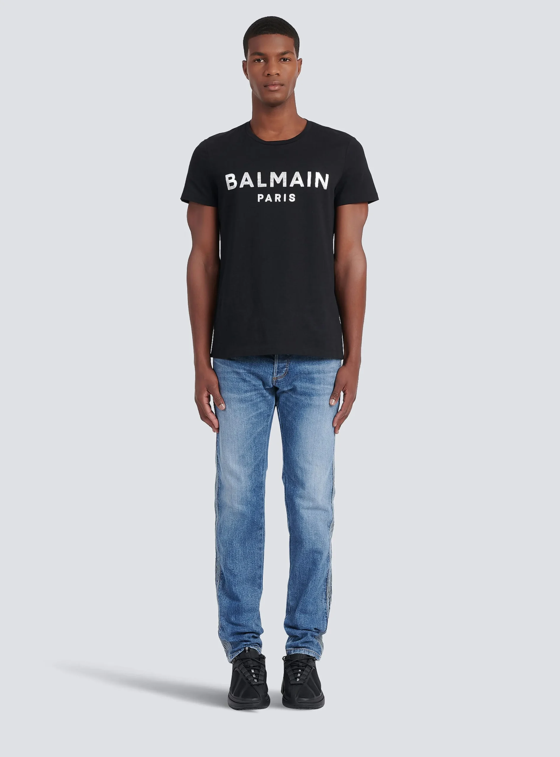 Balmain Eco-designed Cotton T-shirt With Paris Logo Print