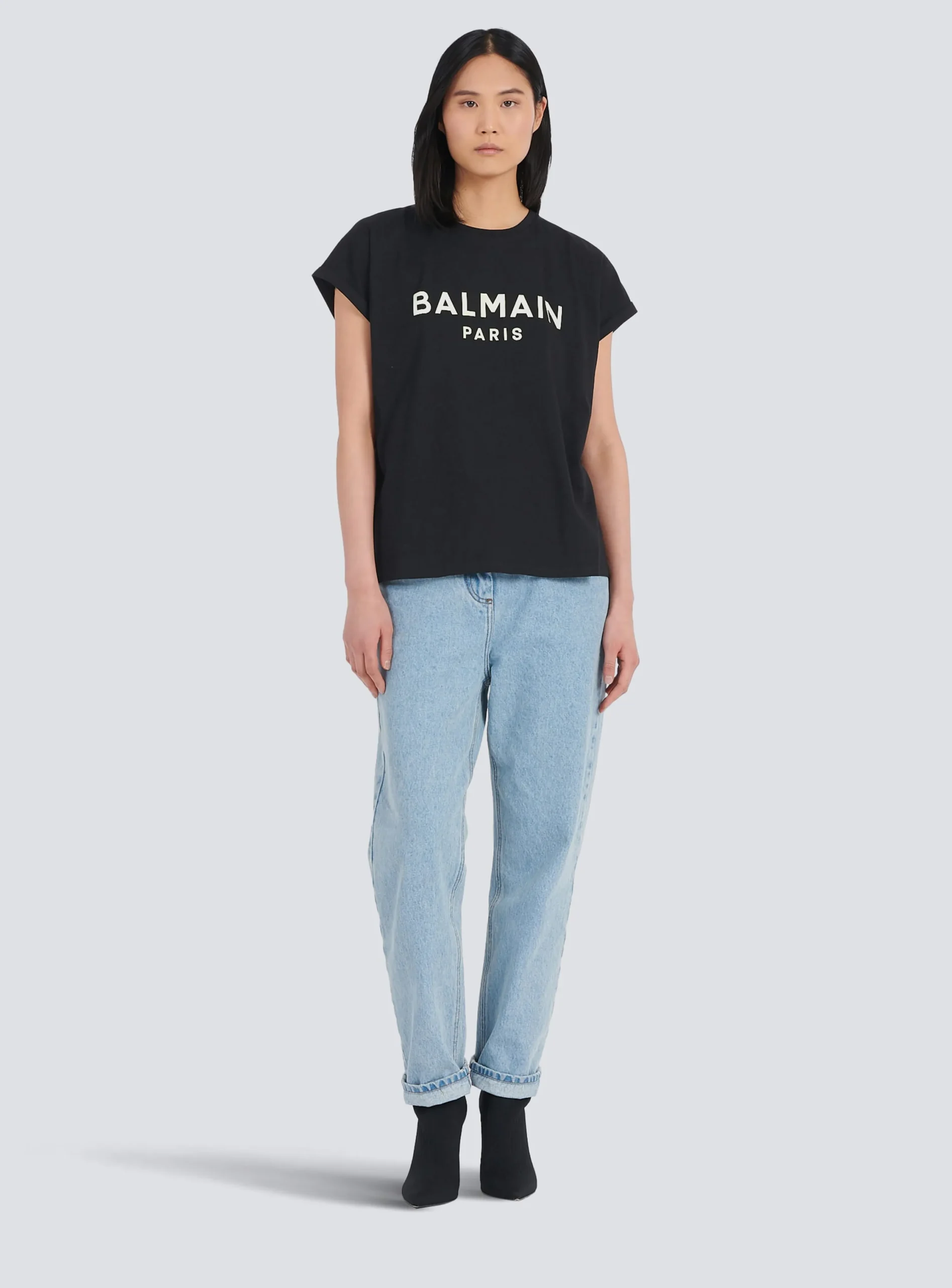 Women Balmain Eco-designed Cotton T-shirt With Logo Print