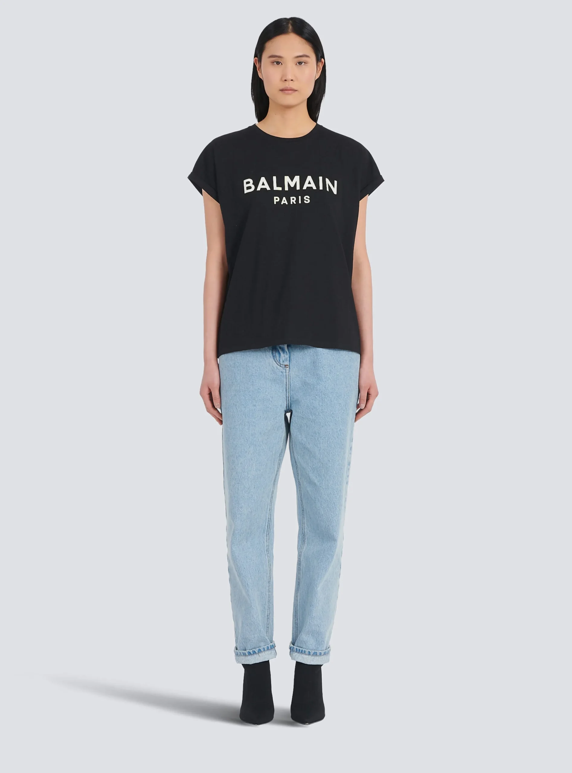 Women Balmain Eco-designed Cotton T-shirt With Logo Print
