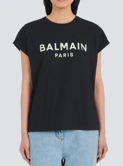 Women Balmain Eco-designed Cotton T-shirt With Logo Print