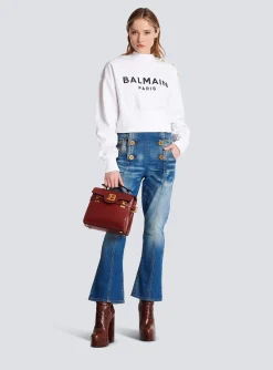 Women Balmain Eco-responsible Cotton Cropped Sweatshirt With Logo Print