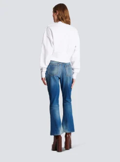 Women Balmain Eco-responsible Cotton Cropped Sweatshirt With Logo Print
