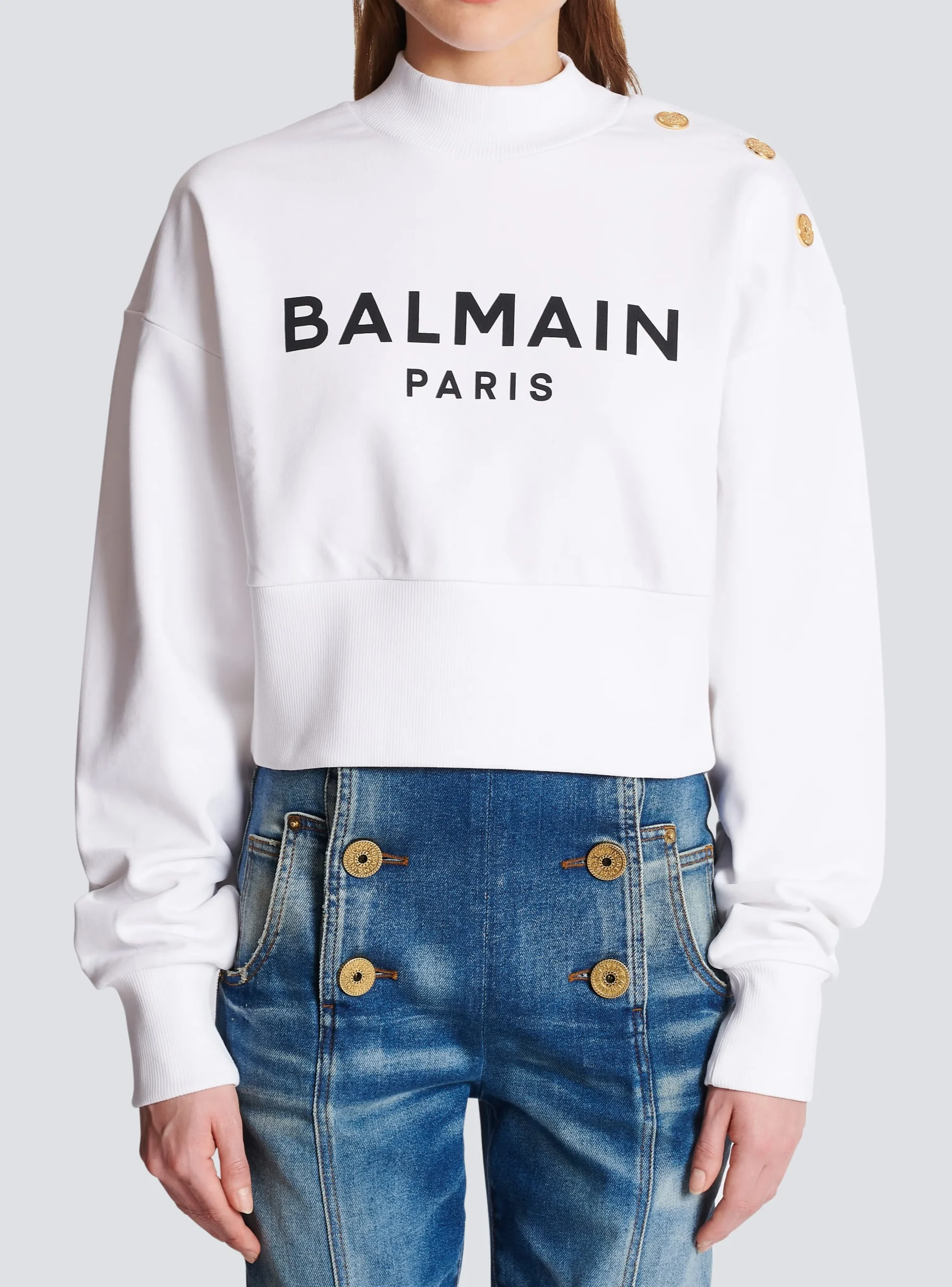 Women Balmain Eco-responsible Cotton Cropped Sweatshirt With Logo Print