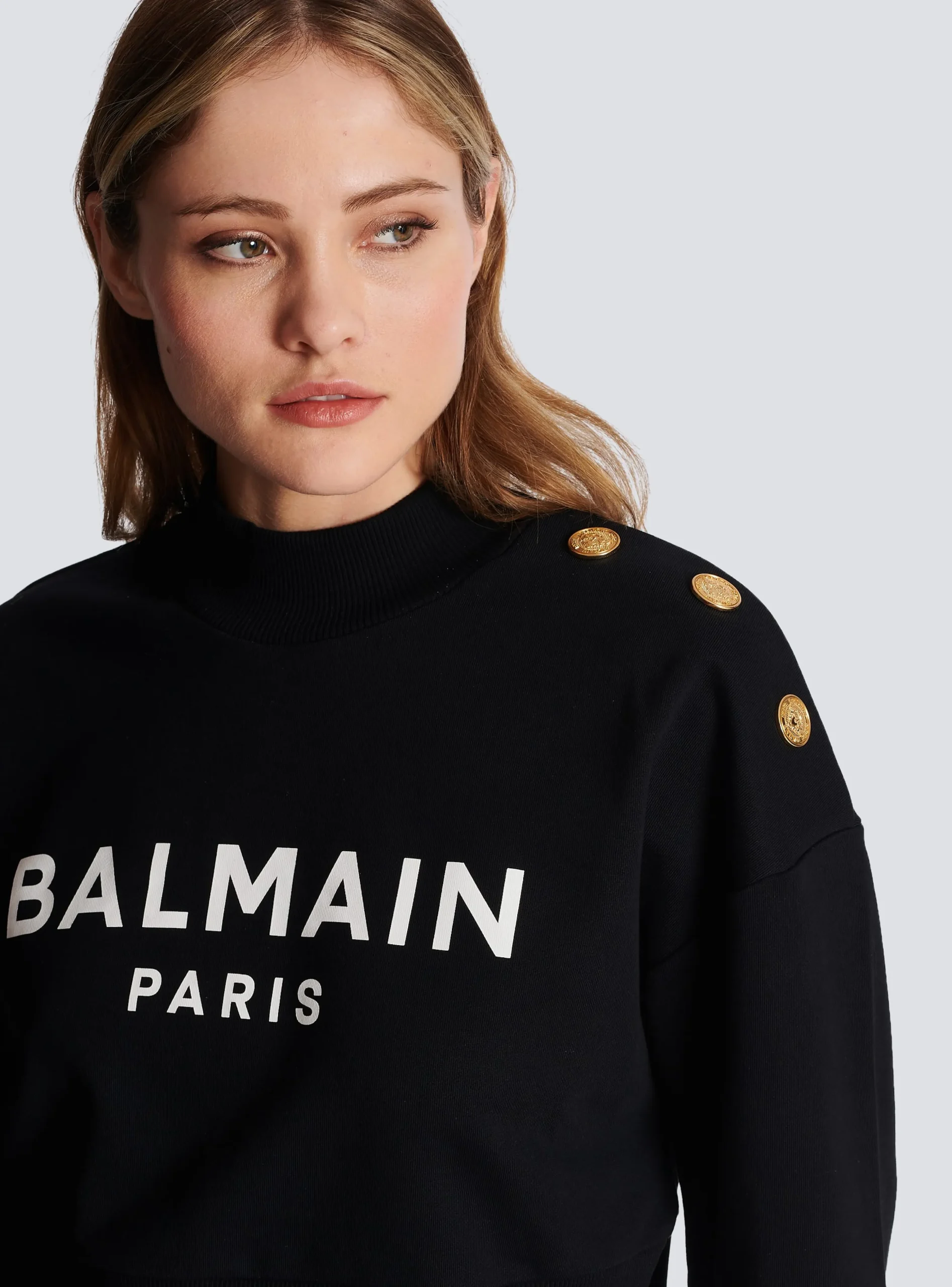 Women Balmain Eco-responsible Cotton Cropped Sweatshirt With Logo Print