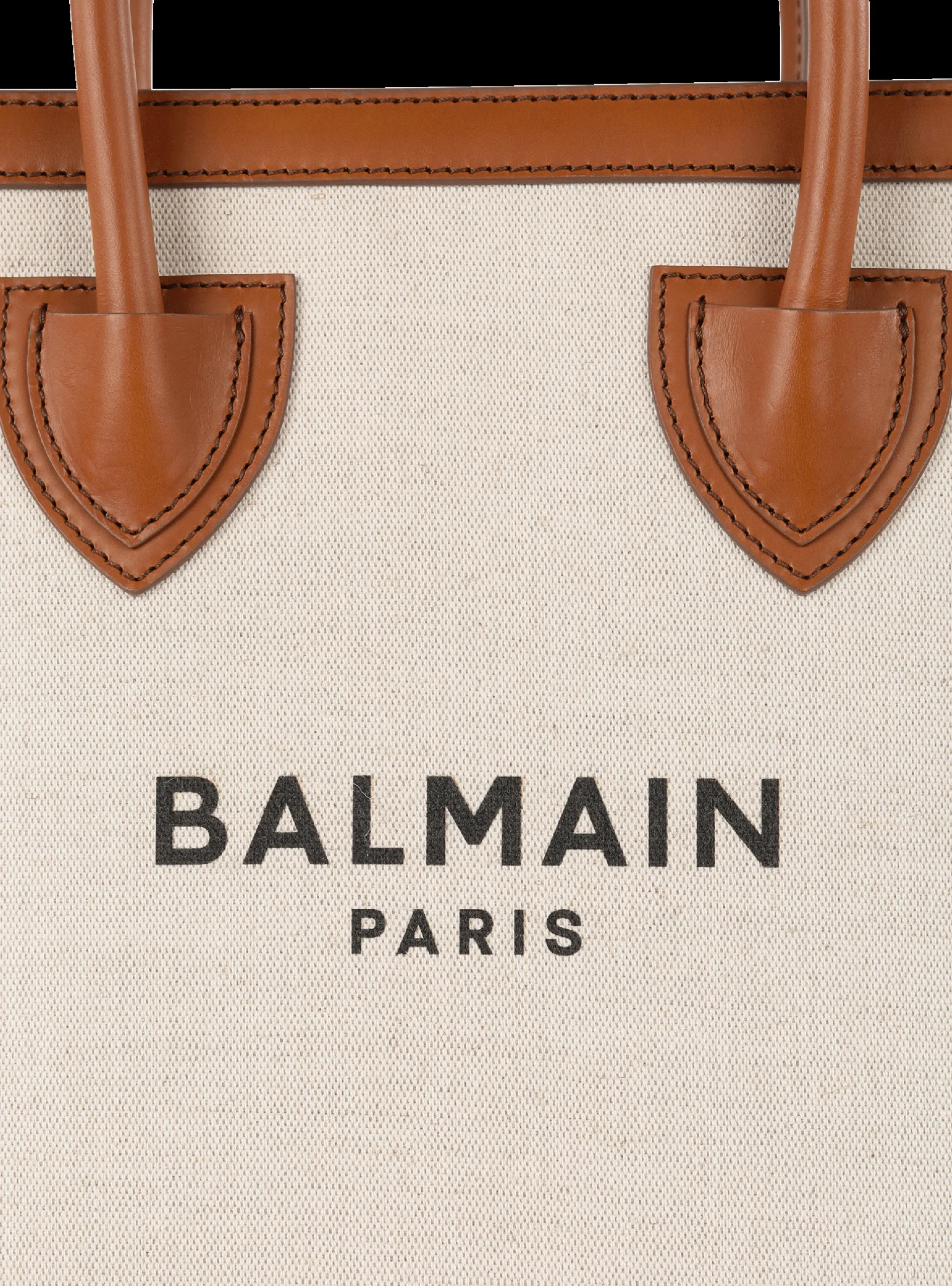 Women Balmain Ecru Canvas B-Army 26 Bag With Brown Leather Panels