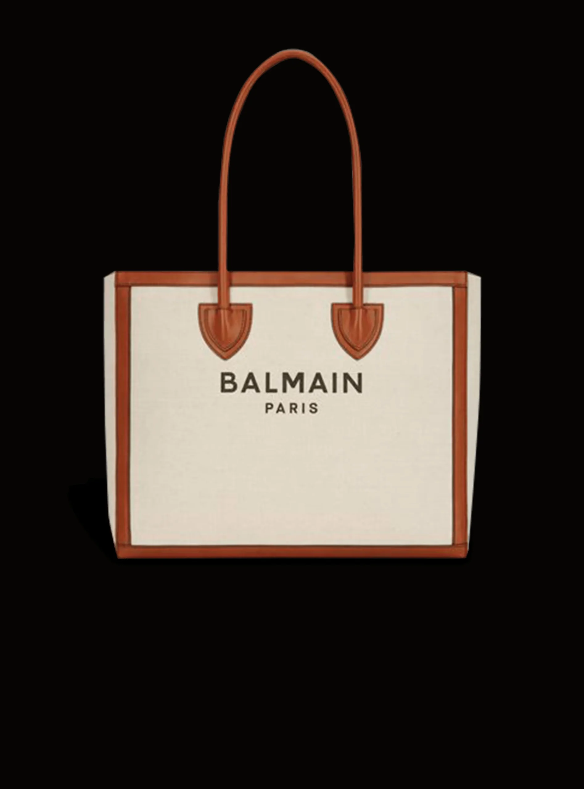 Women Balmain Ecru Canvas B-Army 42 Tote Bag With Brown Leather Panels